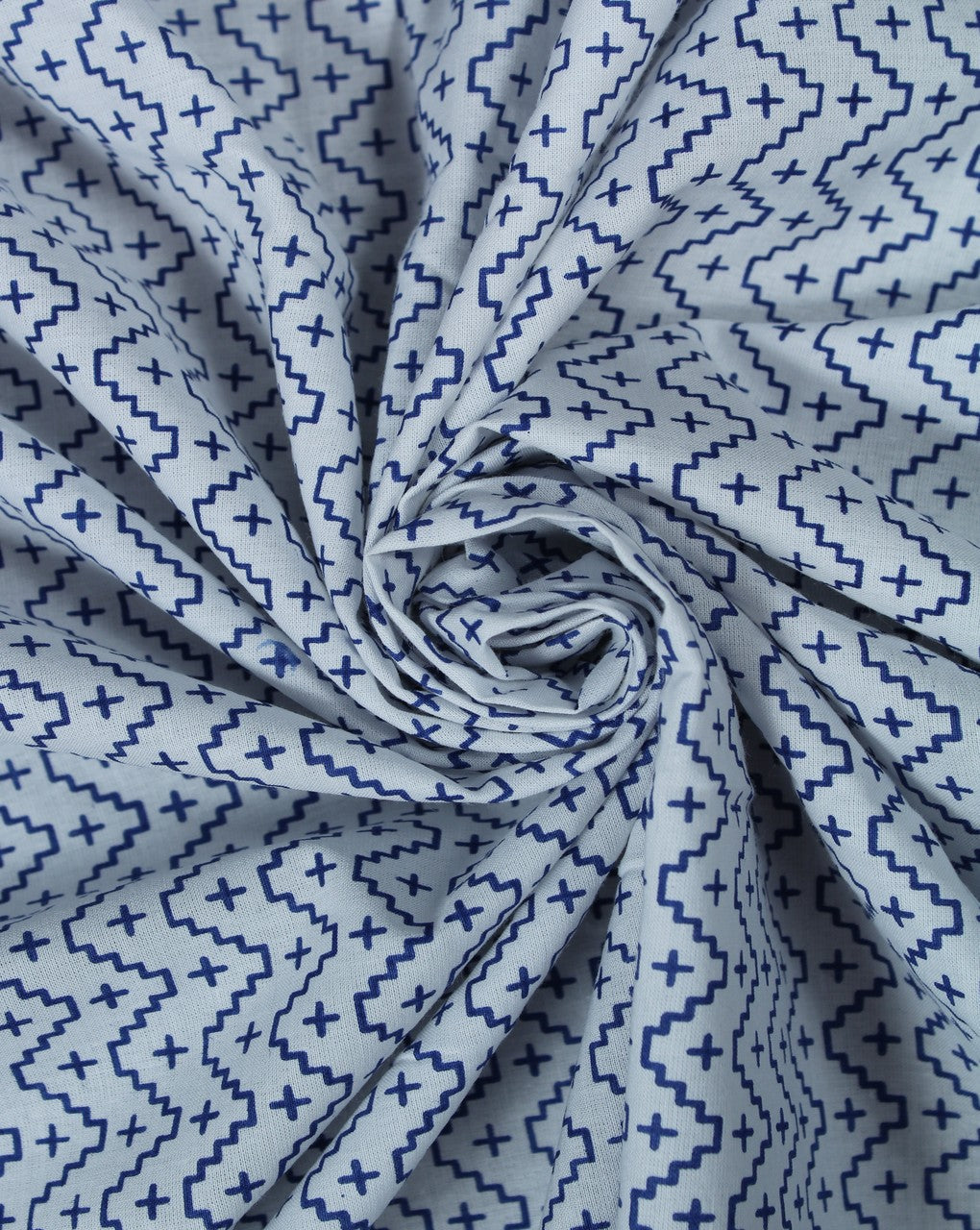 White And Blue Chevron Design Cotton Cambric Fabric Sahni Fabs 1886