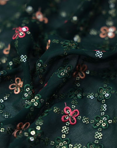 DARK GREEN GEORGETTE SEQUINS EMBROIDERY FABRIC