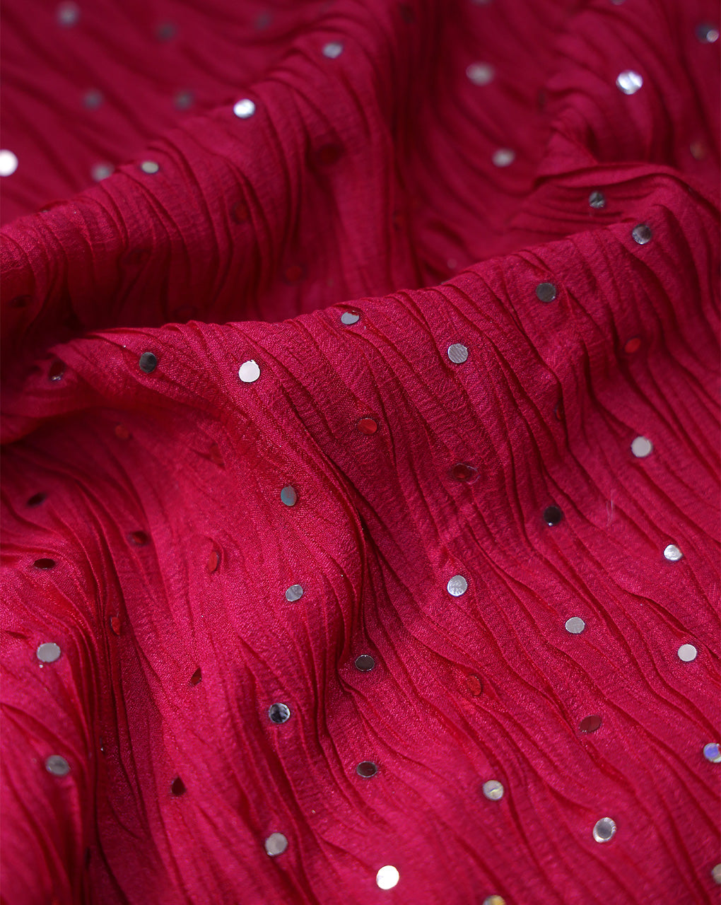 DARK RED POLYESTER CREPE SEQUINS FABRIC