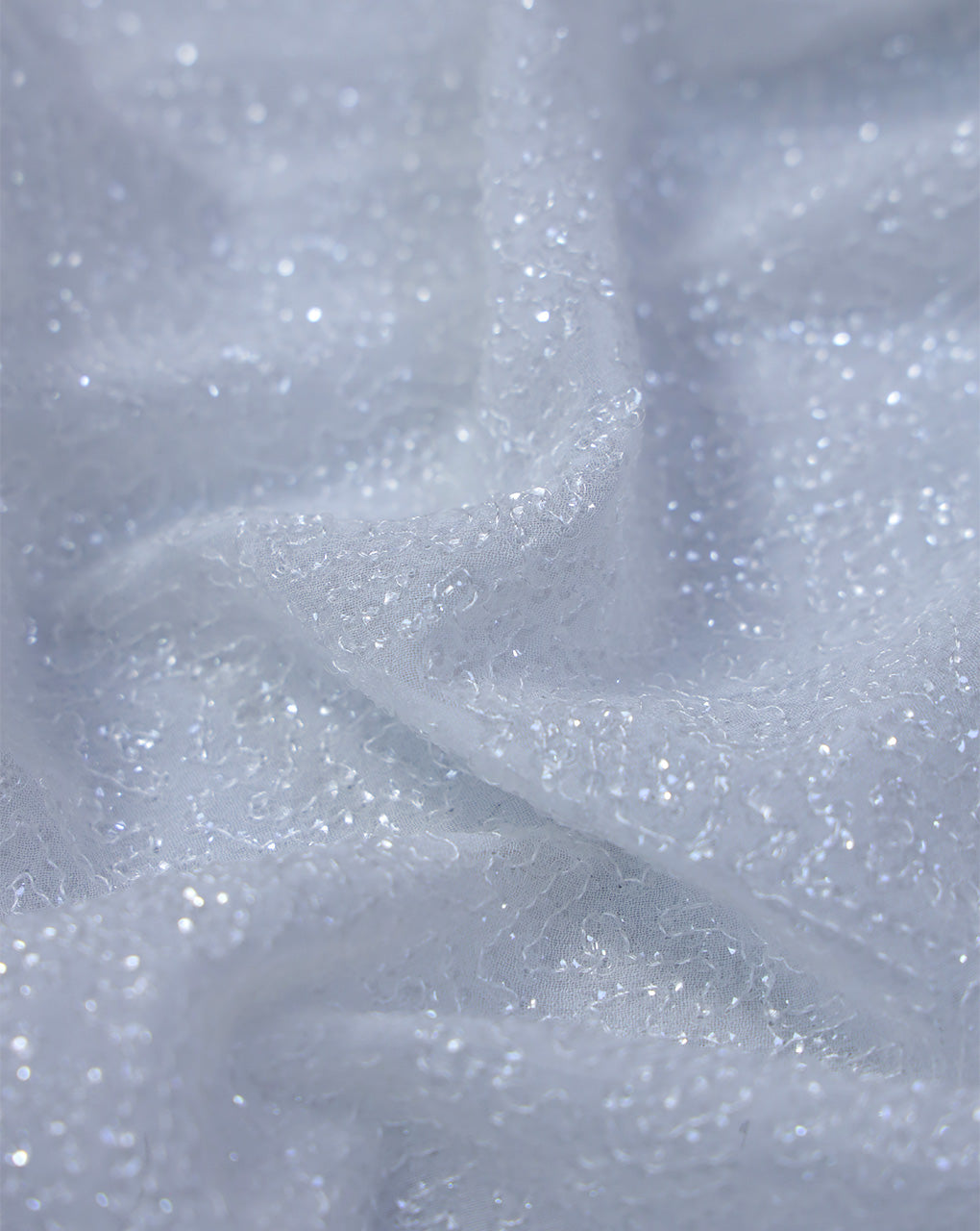 WHITE VISCOSE GEORGETTE SEQUINS EMBROIDERY FABRIC