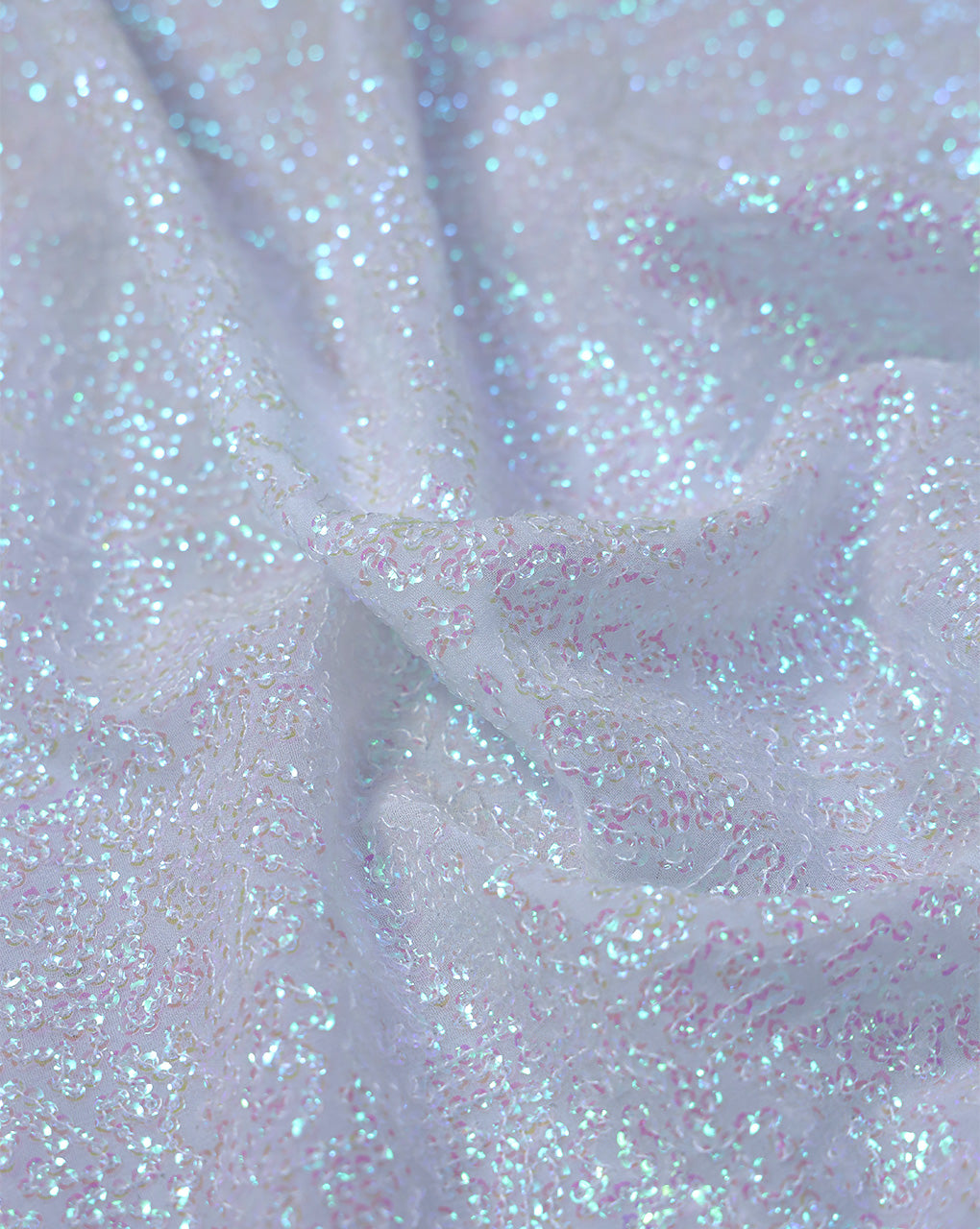 WHITE VISCOSE GEORGETTE SEQUINS EMBROIDERY FABRIC