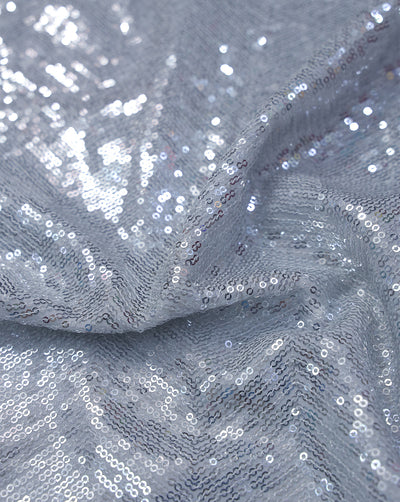 SILVER VISCOSE GEORGETTE SEQUINS EMBROIDERY FABRIC