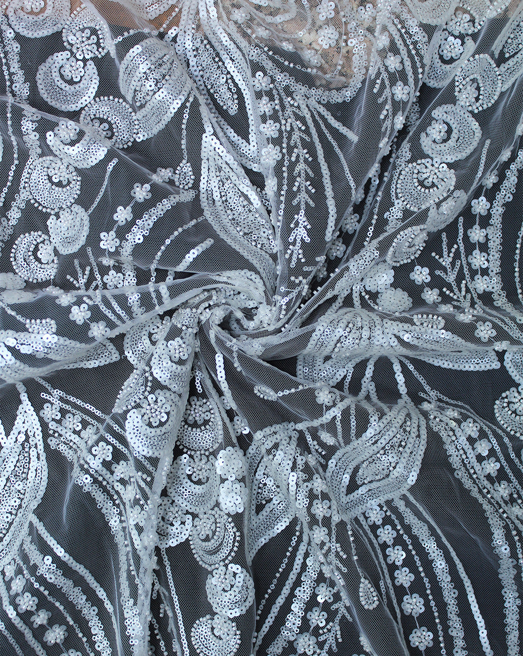 White Polyester Net Sequins Fabric