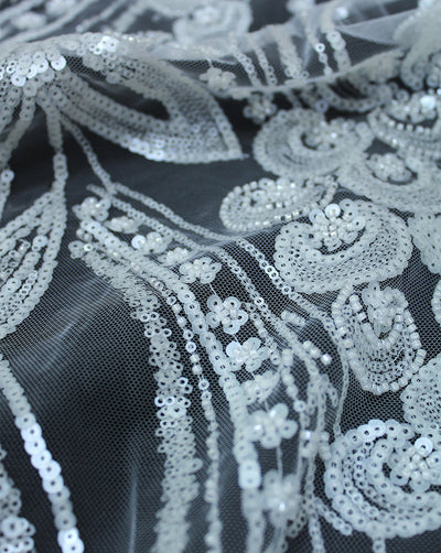 White Polyester Net Sequins Fabric