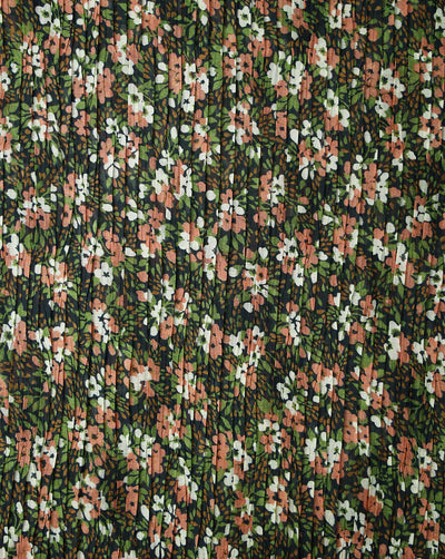 MULTICOLOR SMALL FLOWERS POLYESTER PLEATED FABRIC