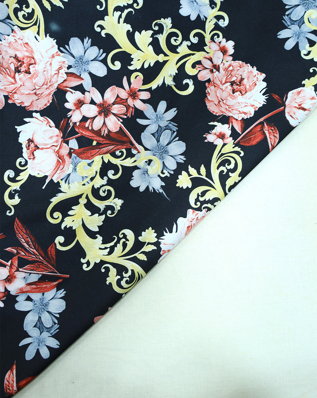 FLORAL DESIGN POLYESTER SATIN PRINTED FABRIC