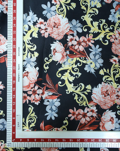 FLORAL DESIGN POLYESTER SATIN PRINTED FABRIC