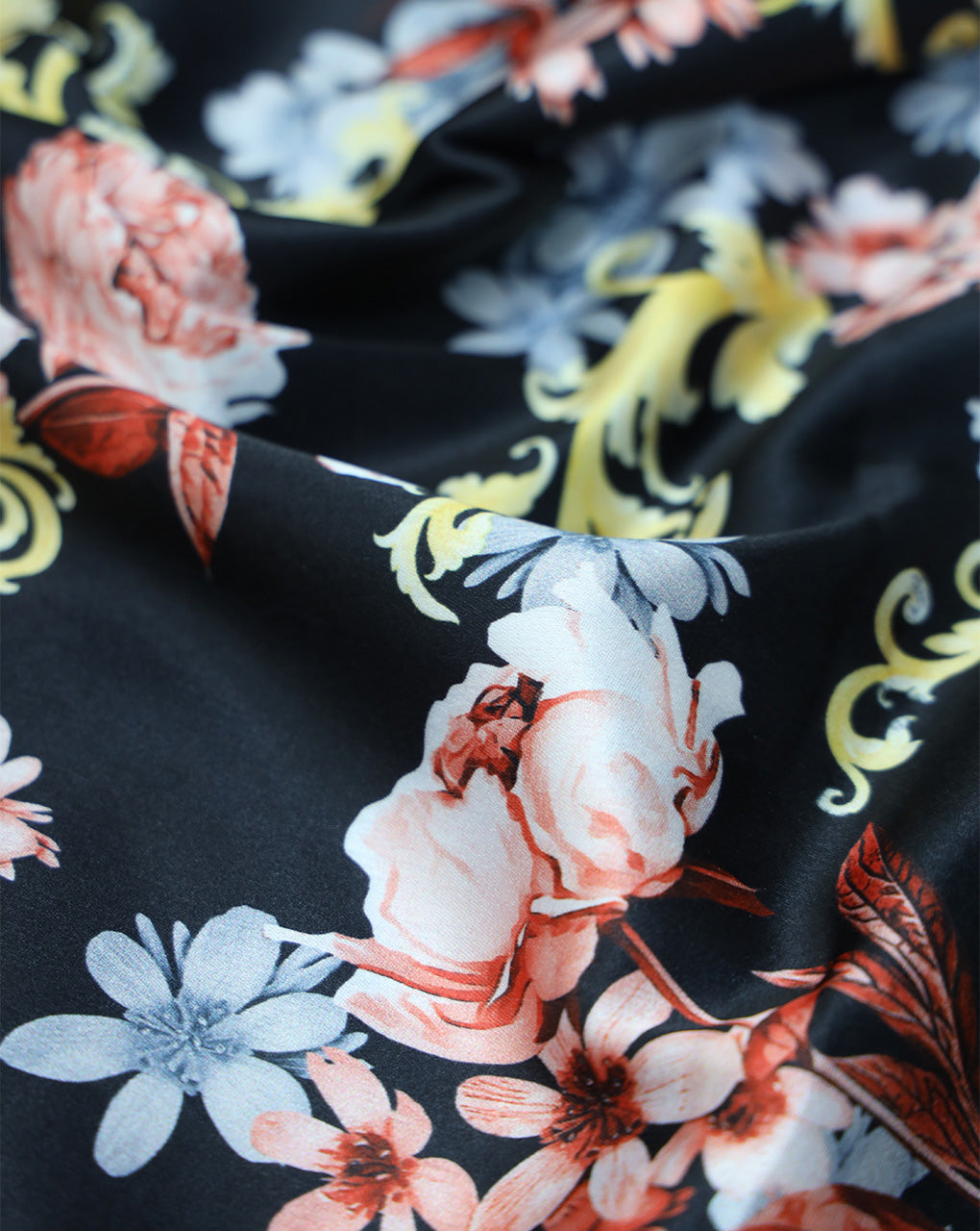 FLORAL DESIGN POLYESTER SATIN PRINTED FABRIC