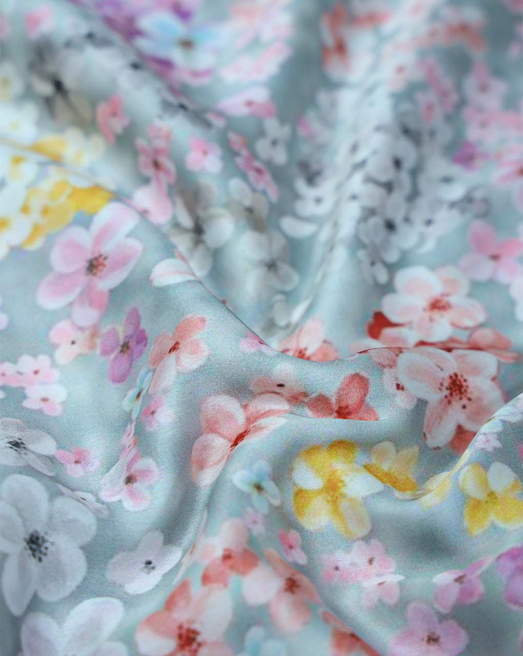 FLORAL DESIGN POLYESTER SATIN PRINTED FABRIC