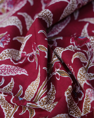 MULTICOLOR FLORAL AND LEAFS DESIGN COTTON PRINTED FABRIC