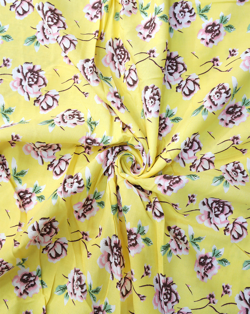 YELLOW FLORAL DESIGN PRINTED RAYON FABRIC