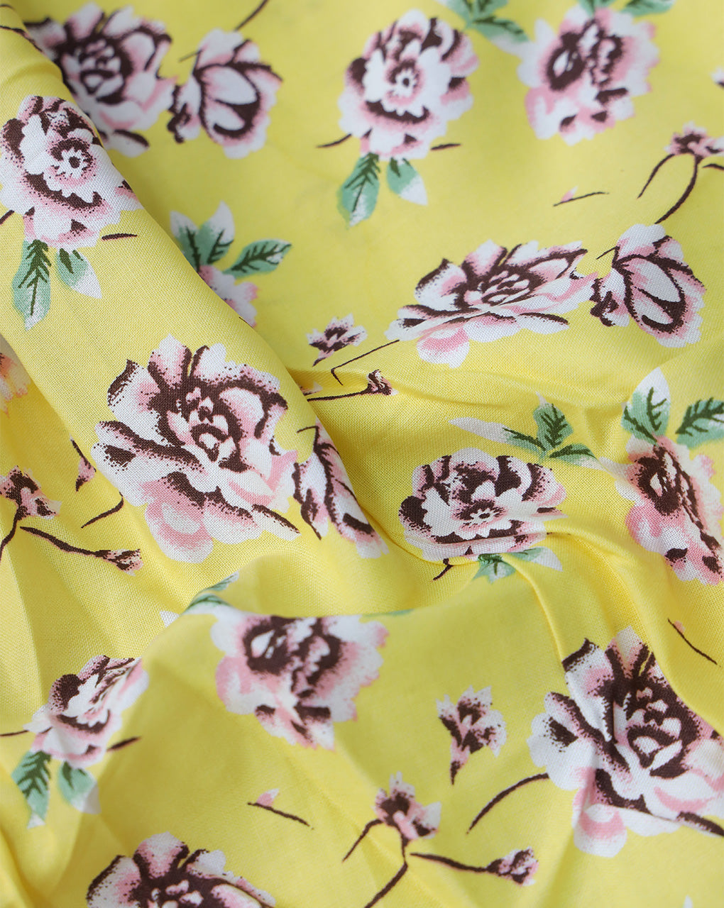 YELLOW FLORAL DESIGN PRINTED RAYON FABRIC