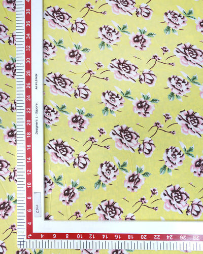 YELLOW FLORAL DESIGN PRINTED RAYON FABRIC