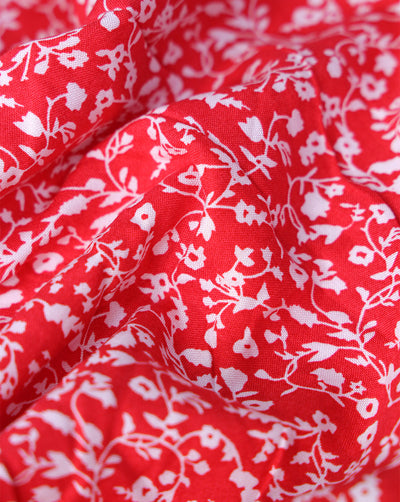 RED PRINTED RAYON FABRIC