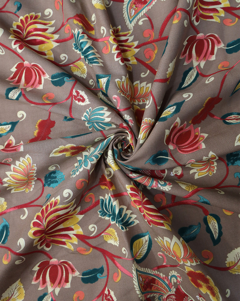 MULTICOLOR FLORAL DESIGN PRINTED RAYON FABRIC