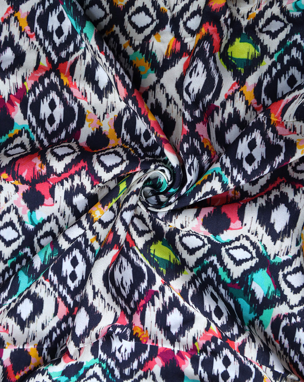 MULTICOLOR ABSTRACT DESIGN PRINTED RAYON FABRIC