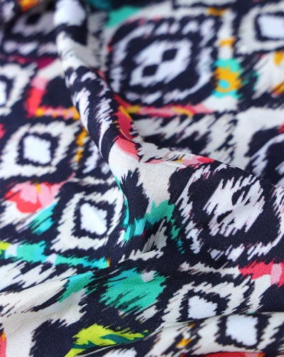 MULTICOLOR ABSTRACT DESIGN PRINTED RAYON FABRIC