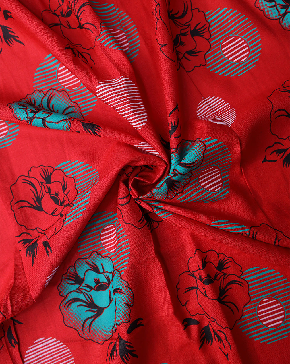 RED FLORAL DESIGN PRINTED RAYON FABRIC