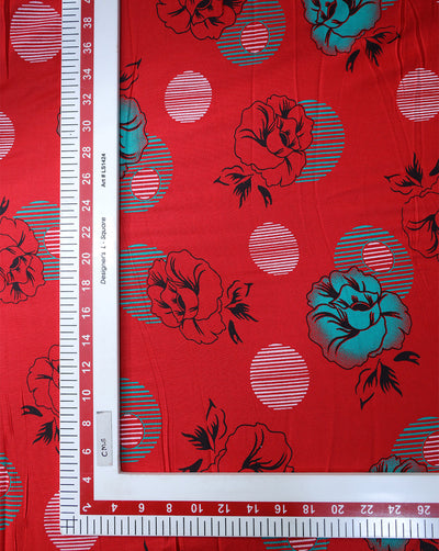 RED FLORAL DESIGN PRINTED RAYON FABRIC