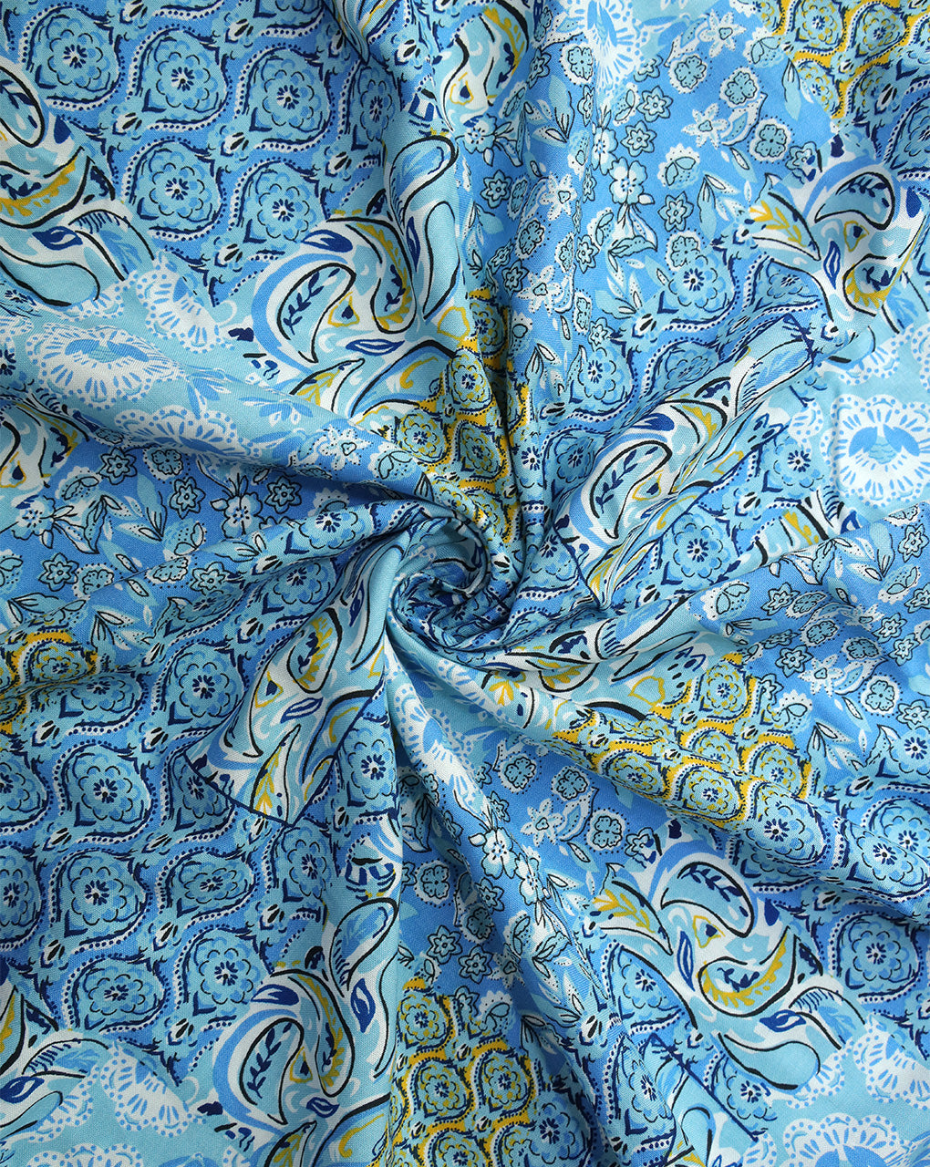 MULTICOLOR ABSTRACT DESIGN PRINTED RAYON FABRIC