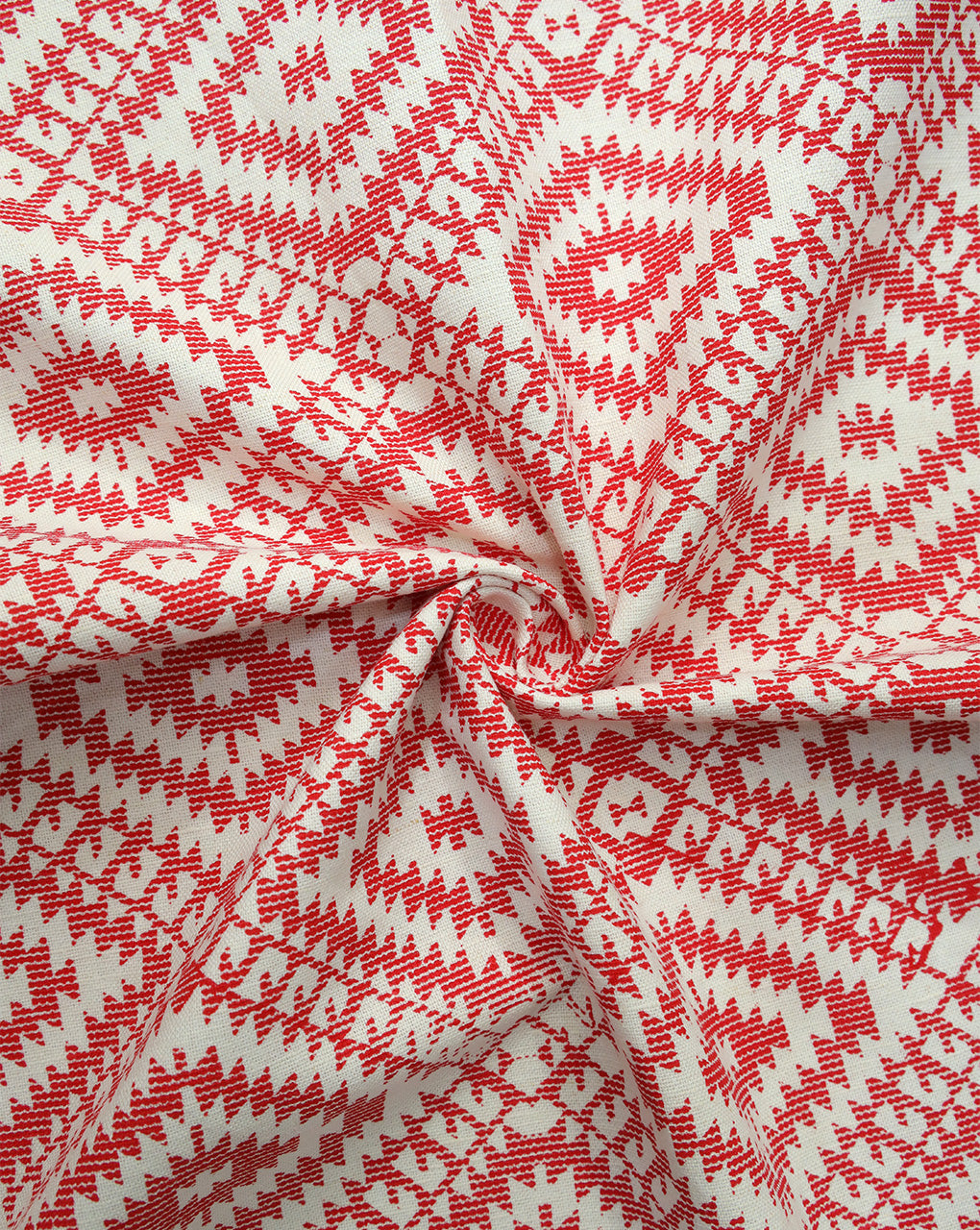 WHITE AND RED ABSTRACT DESIGN COTTON LINEN PRINTED FABRIC