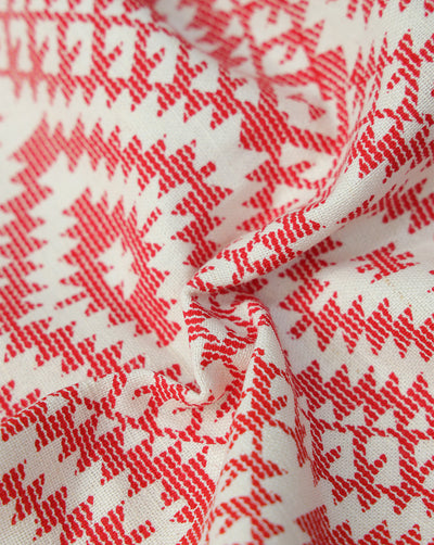 WHITE AND RED ABSTRACT DESIGN COTTON LINEN PRINTED FABRIC