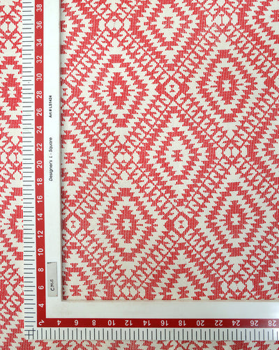 WHITE AND RED ABSTRACT DESIGN COTTON LINEN PRINTED FABRIC