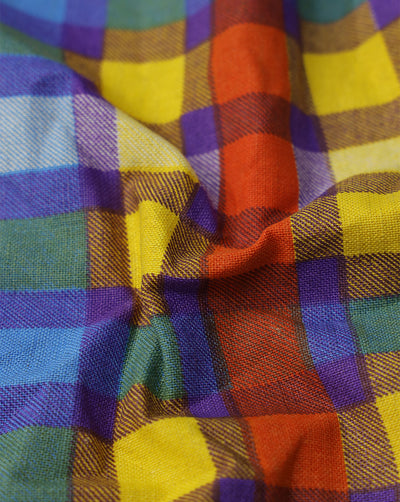 MULTICOLOR CHECKS DESIGN COTTON LINEN PRINTED FABRIC