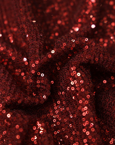 Maroon Polyester Net Sequin Fabric