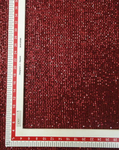 Maroon Polyester Net Sequin Fabric