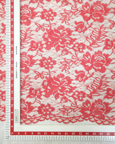 RED FLORAL DESIGN POLYESTER JACQUARD LACE FABRIC