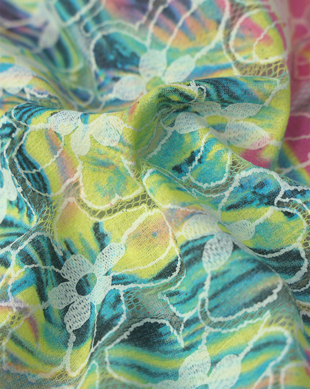 POLYESTER RUBBER PRINT LACE FABRIC