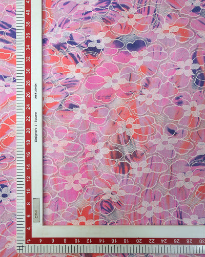 POLYESTER FLORAL DESIGN RUBBER PRINT LACE FABRIC