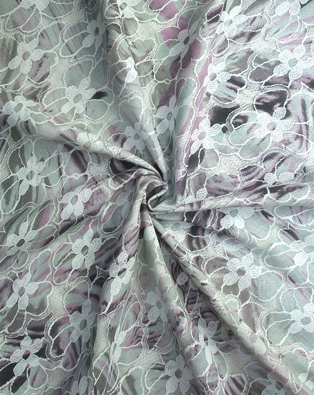 POLYESTER FLORAL DESIGN RUBBER PRINT LACE FABRIC