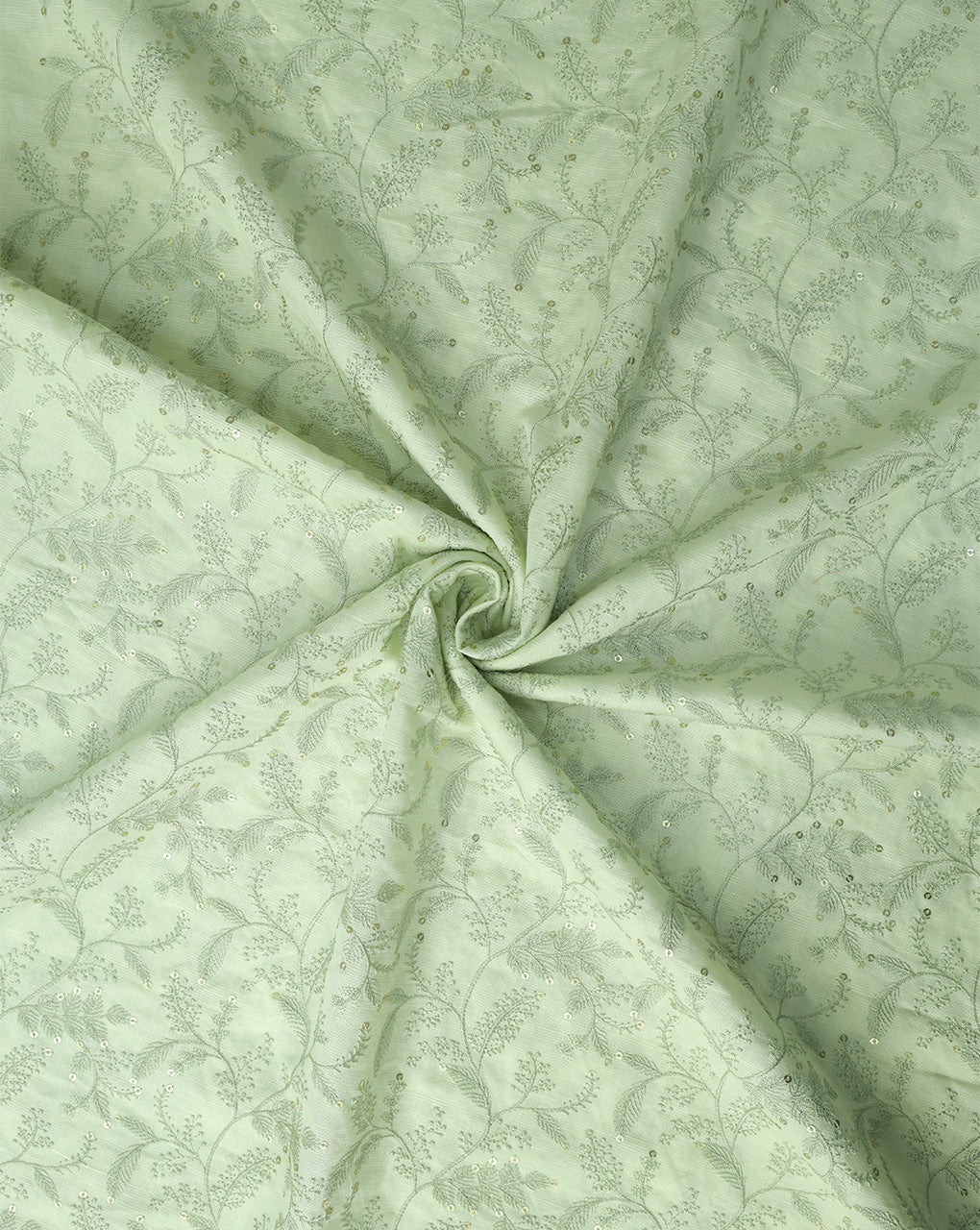 LIGHT GREEN LEAFS DESIGN LINEN EMBROIDERY FABRIC