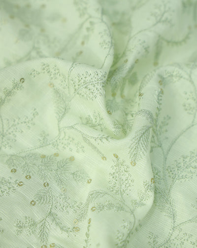 LIGHT GREEN LEAFS DESIGN LINEN EMBROIDERY FABRIC