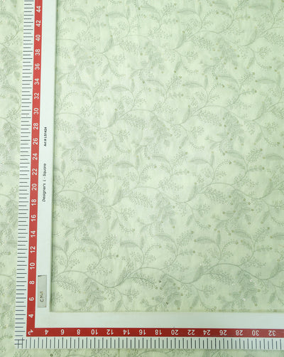 LIGHT GREEN LEAFS DESIGN LINEN EMBROIDERY FABRIC