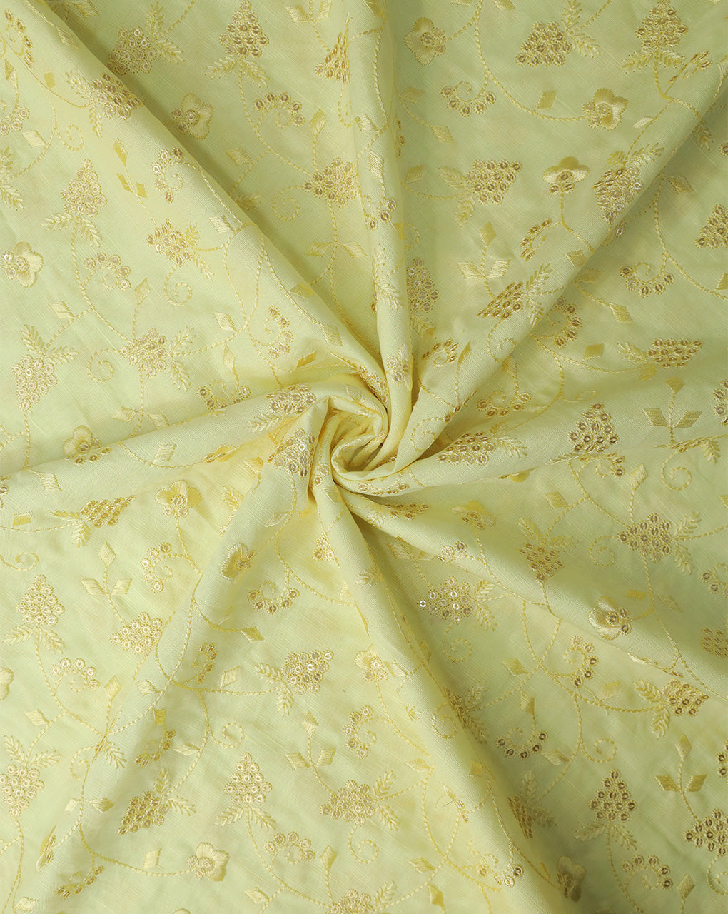 LIGHT YELLOW SMALL FLOWERS DESIGN LINEN EMBROIDERY FABRIC