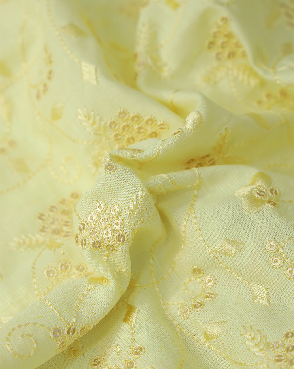 LIGHT YELLOW SMALL FLOWERS DESIGN LINEN EMBROIDERY FABRIC