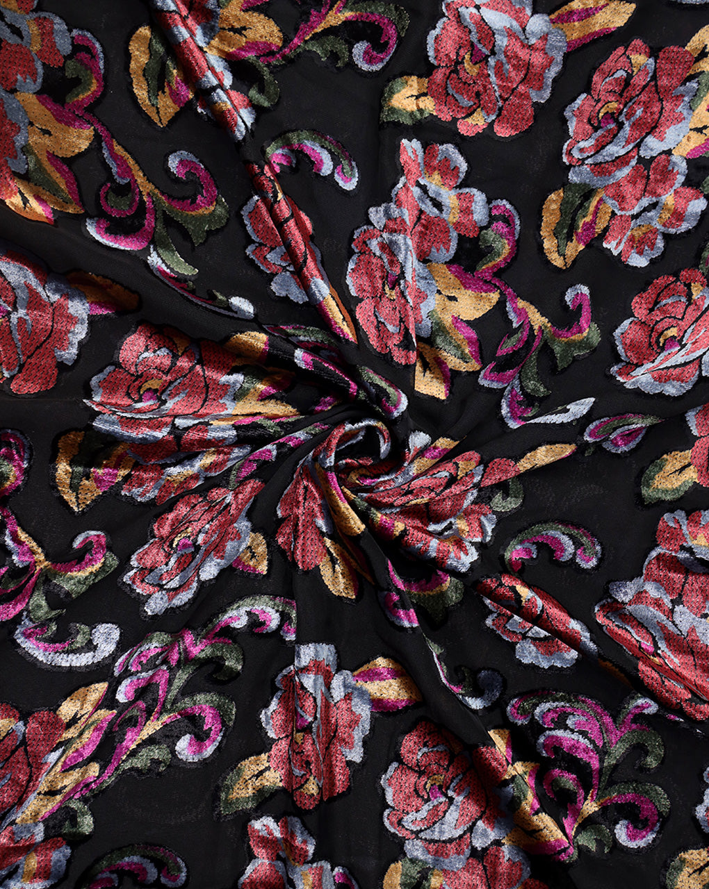 FLORAL PATTERN POLYESTER BRASSO VELVET FABRIC