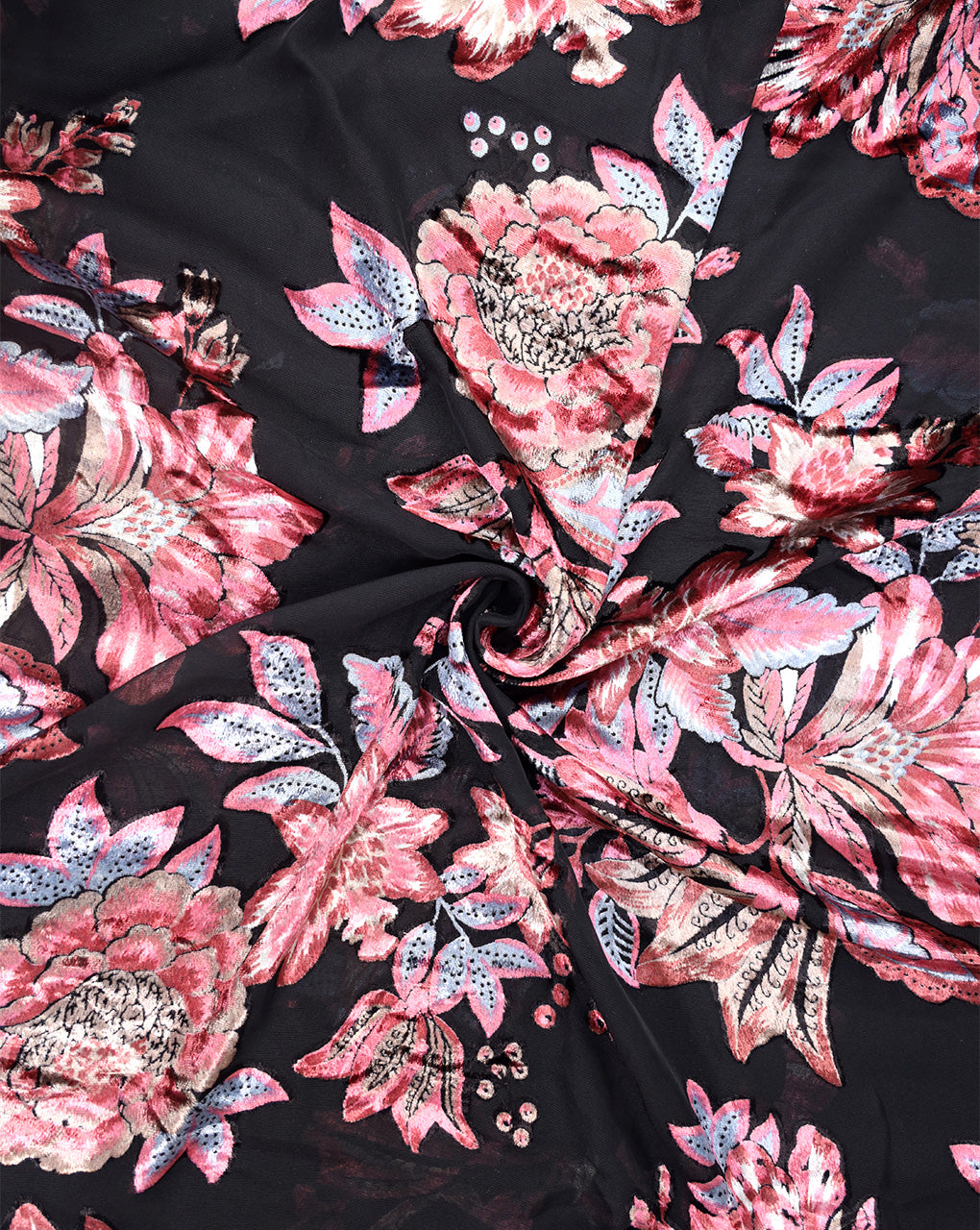 FLORAL PATTERN POLYESTER BRASSO VELVET FABRIC