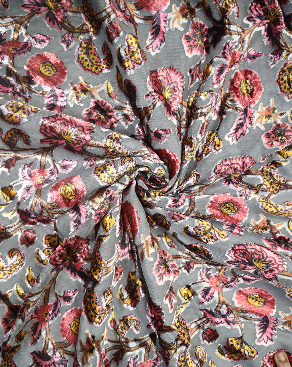 FLORAL PATTERN POLYESTER BRASSO VELVET FABRIC