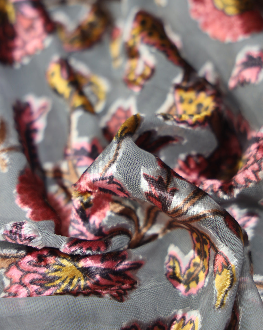 FLORAL PATTERN POLYESTER BRASSO VELVET FABRIC