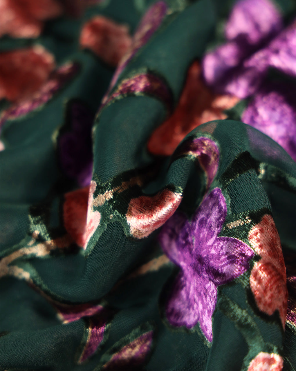 FLORAL PATTERN POLYESTER BRASSO VELVET FABRIC