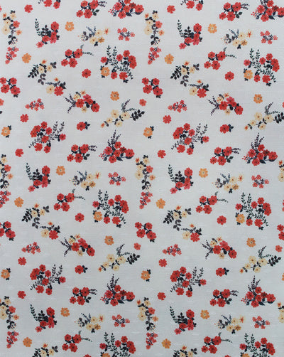 White Floral Design Polyester Printed Fabric