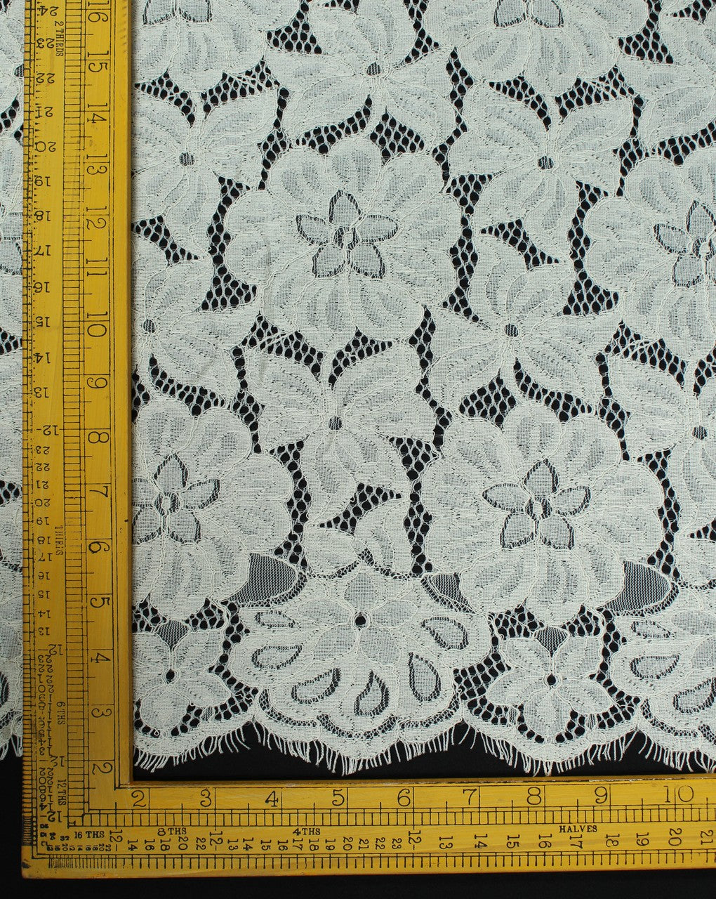 Greige Polyester Floral Design 38 Lace Cut Work Fabric